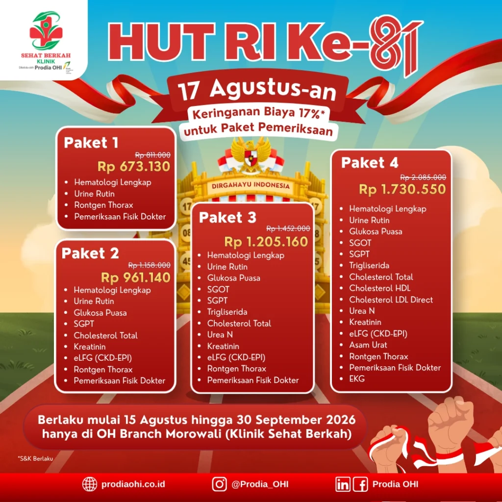 Cek Kesehatan Lengkap mulai dari 600 ribuan di Klinik Sehat Berkah (Prodia OH Branch Morowali)