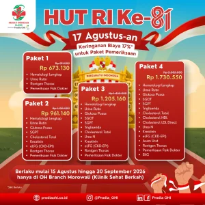 Cek Kesehatan Lengkap mulai dari 600 ribuan di Klinik Sehat Berkah (Prodia OH Branch Morowali)