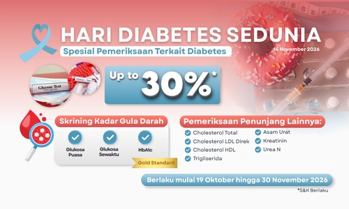 Sambut Hari Diabetes Sedunia 2026 dengan keringanan biaya hingga 30% pemeriksaan diabetes di Prodia OHC, berlaku sampai 30 November 2026.