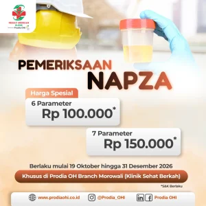 Spesial pemeriksaan NAPZA mulai dari Rp 100.000 berlaku hingga 31 Desember 2026 hanya di Prodia OH Branch Morowali (Klinik Sehat Berkah).